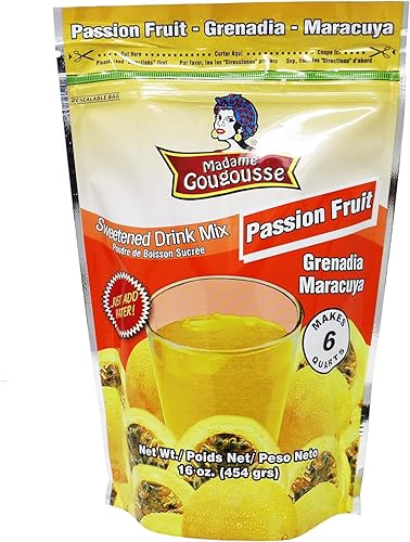 Madame Gougousse Passion Fruit Sweetened Drink Mix, 16 Ounce Resealable Pouch