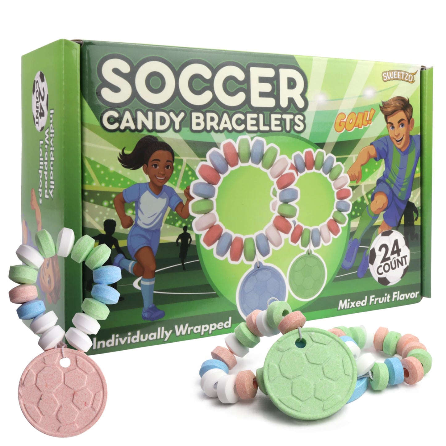 Soccer Candy Bracelets, Sports Themed Edible Jewelry, Individually Wrapped Team Party Favors, 24 Count, 10.16 Ounces