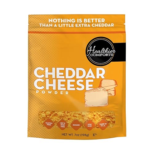 Healthier Comforts Cheddar Cheese Powder (7 oz) | Premium Yellow Cheddar | Batch Tested Gluten Free, Kosher, No Artificial Dyes | Cheesy Goodness