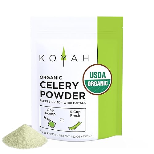 KOYAH - Organic USA Celery Powder (1 Scoop = 1/4 Cup Fresh): 36 Servings, Freeze-dried, Whole-Stalk Powder
