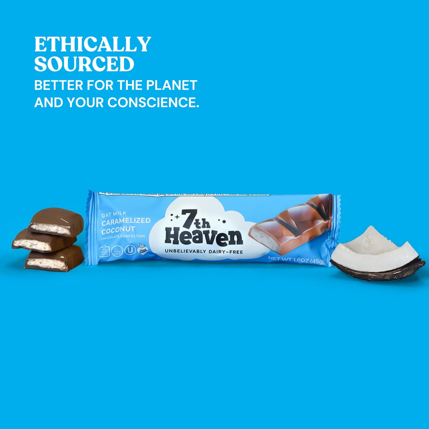 7th Heaven, Vegan Oat Milk Chocolate Snack Bars: Caramelized Coconut - (1.6 oz - 6 Pack), Healthy Chocolate, Perfect Valentines Gift For Your Loved