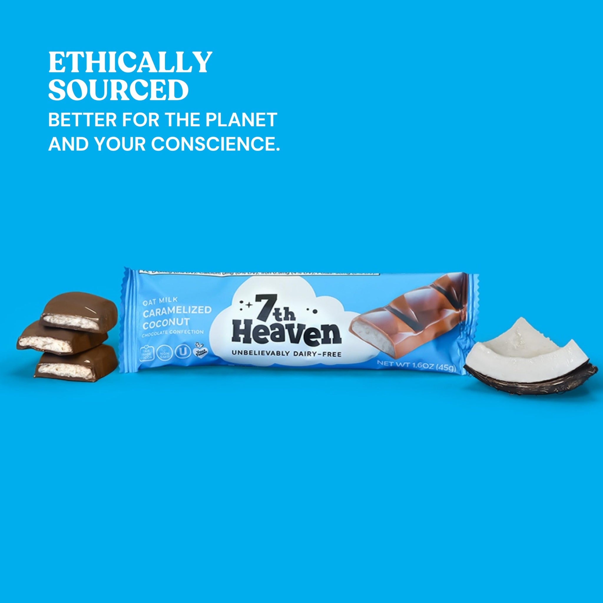 7th Heaven, Vegan Oat Milk Chocolate Snack Bars: Caramelized Coconut - (1.6 oz - 6 Pack), Healthy Chocolate, Perfect Valentines Gift For Your Loved