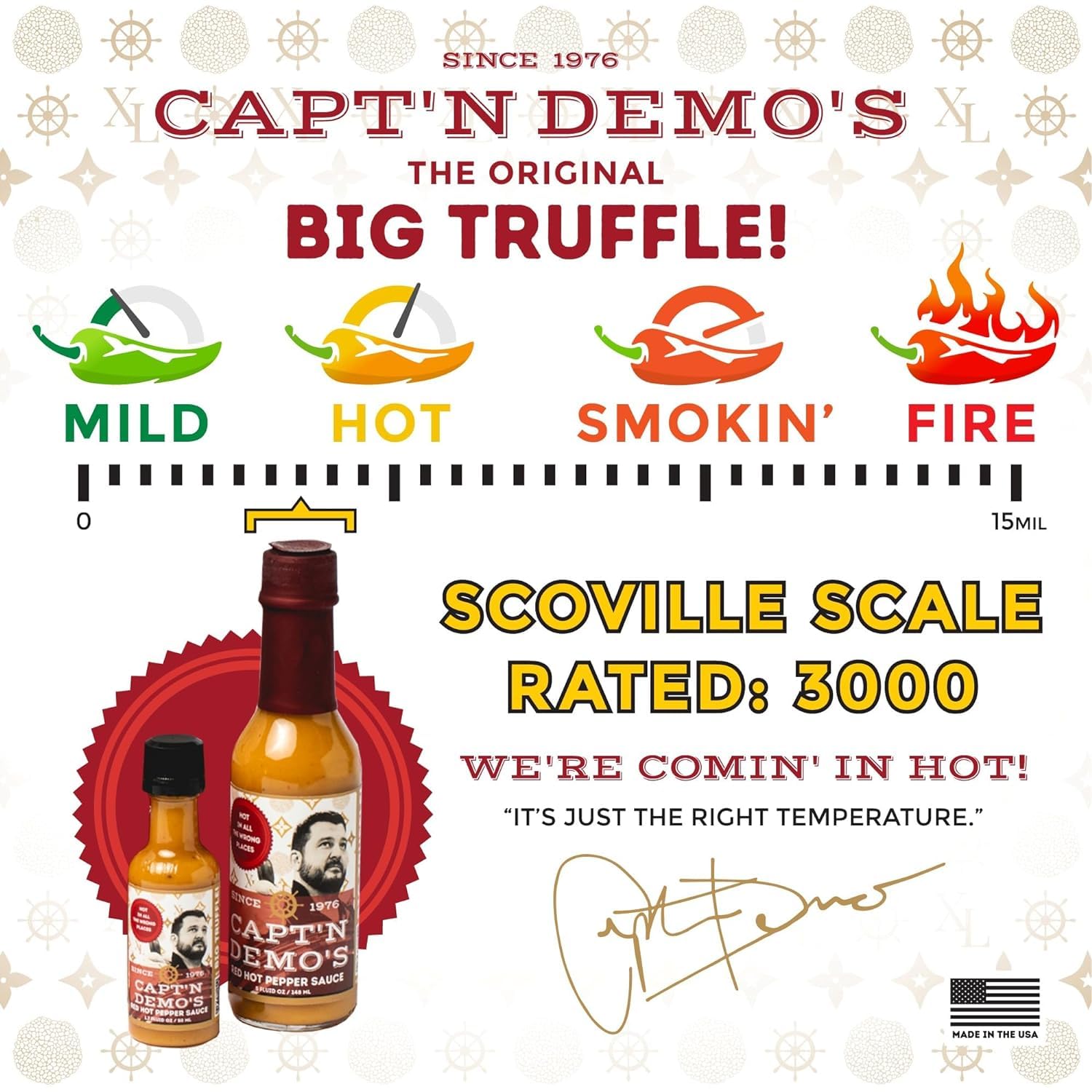 CAPTAIN DEMO's TRIPLE TRUFFLE Red Hot Pepper Sauce - Three Bottle Pack with TWO Bonus Travel Bottles, Gourmet Hot Sauce With Black Truffle, Black