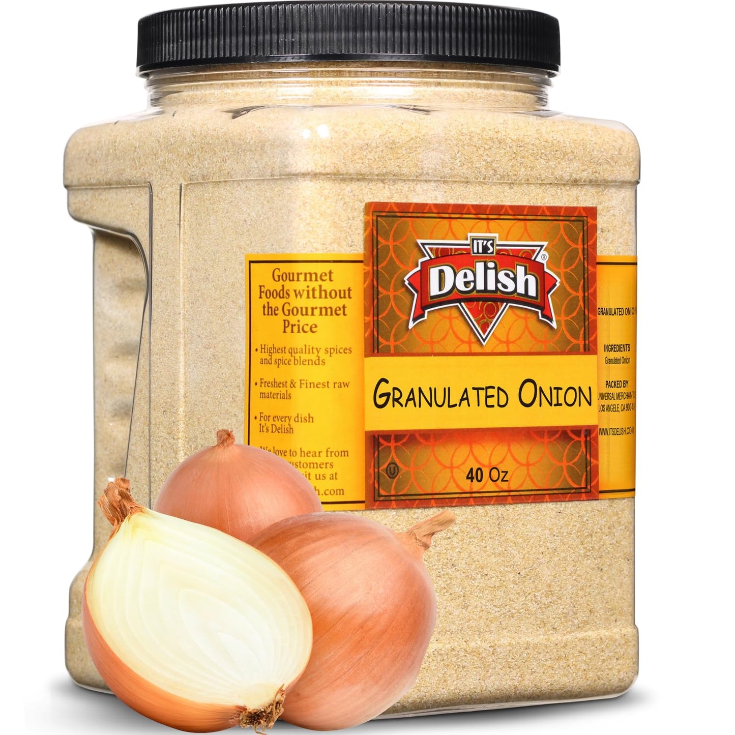 Granulated Onion by It’s Delish, 40 OZ Jumbo Container (Jar) | Gourmet Onion Granules for Fresh Falvor, All Natural Dehydrated Onion Spice | Certified