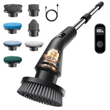 Leebein Electric Spin Scrubber, Cordless Bathroom Cleaning Brush with 7 Brush Heads, IPX7 Waterproof, 2 Speed Settings, Extendable Handle