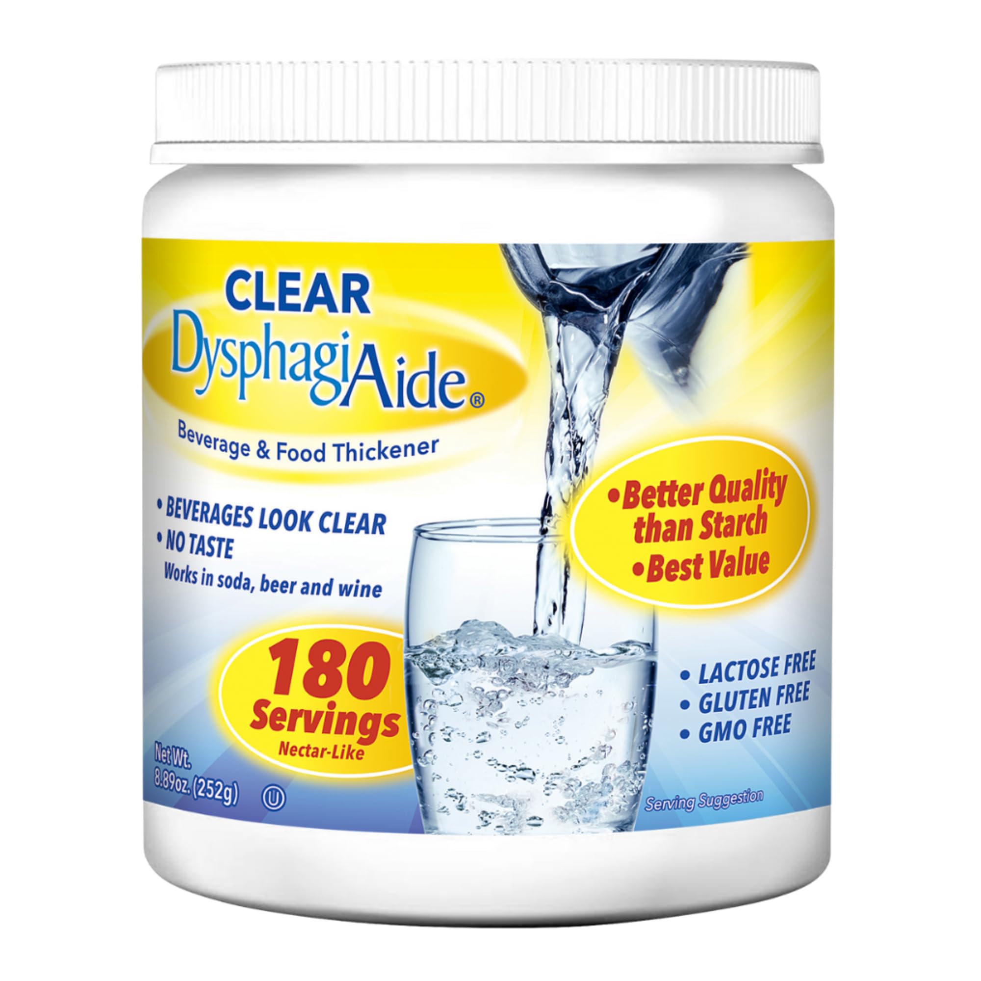 Clear DysphagiAide Thickener, 180 Serving Jar (252g), Xanthan Gum Powder for IDDSI Thickness Levels 1-4