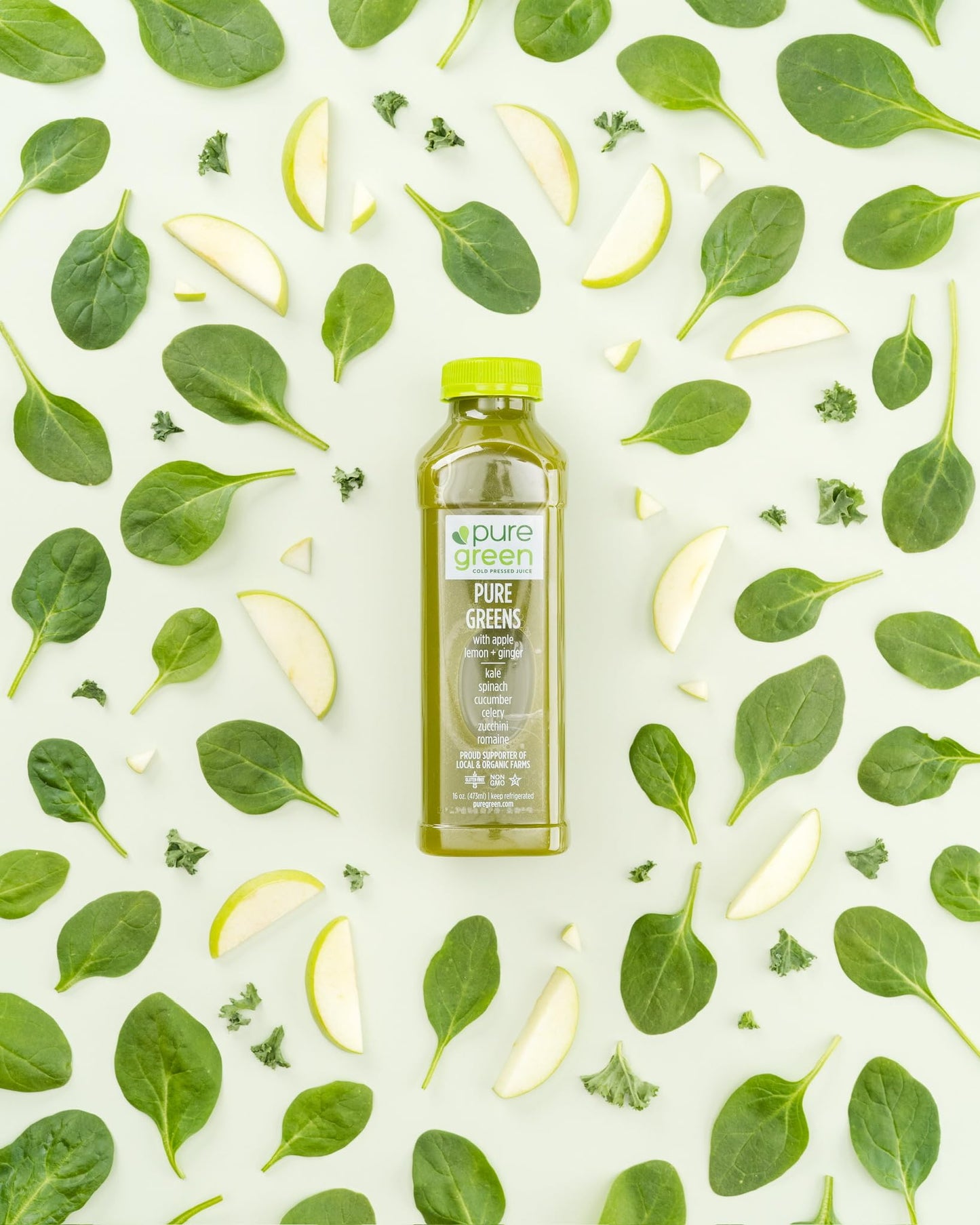 Pure Green Cold Pressed Juice - Pure Greens LG - Fresh Functional Blend with Greens, Lemon, Ginger - Natural, Gluten Free, Non-GMO, No Artificial