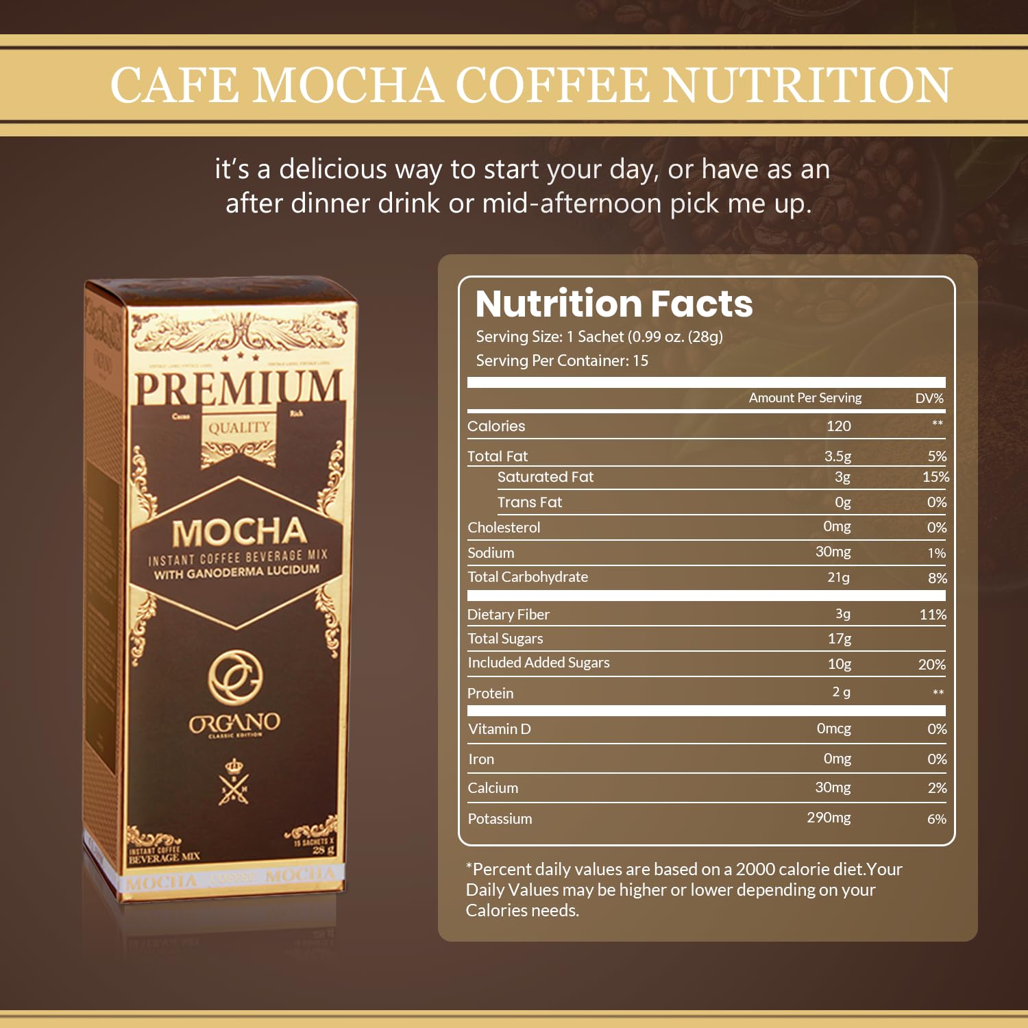 ORGANO Combo pack, 1 box Black Coffee, 1 box Cafe Latte and 1 Box Cafe Mocha 100% Certified Organic Gourmet Coffee