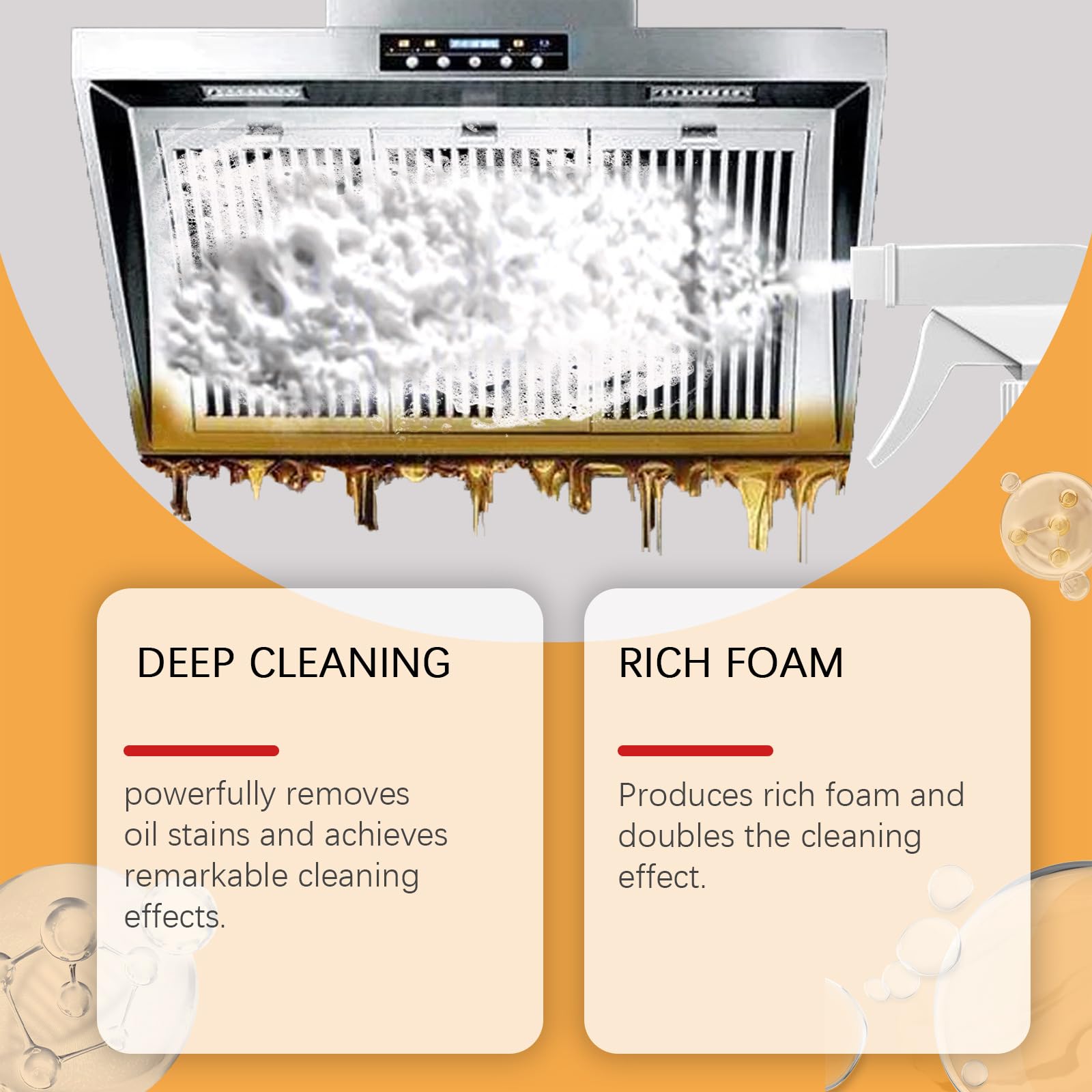 Kitchen Foam Cleaner Heavy Duty Grease Remover for Range Hood Stove Oven Powerful Unscented Deep Cleaning Spray Rich Foam Fast Acting Removes Stubborn