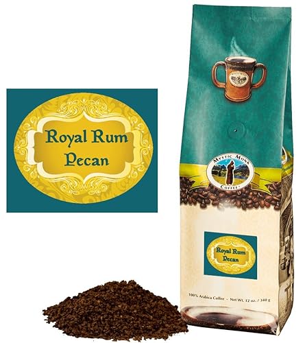 Mystic Monk Coffee: Royal Rum Pecan Flavored Ground Coffee (Flavor Roast 100% Arabica Coffee) - 12oz