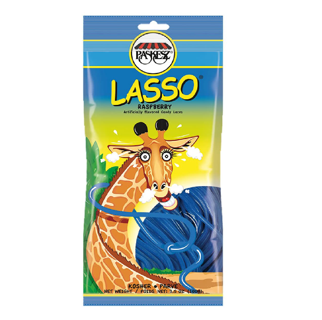 Paskesz Lasso Intensely Flavored Blue Raspberry Laces 3.5 Oz. (Pack of 3)
