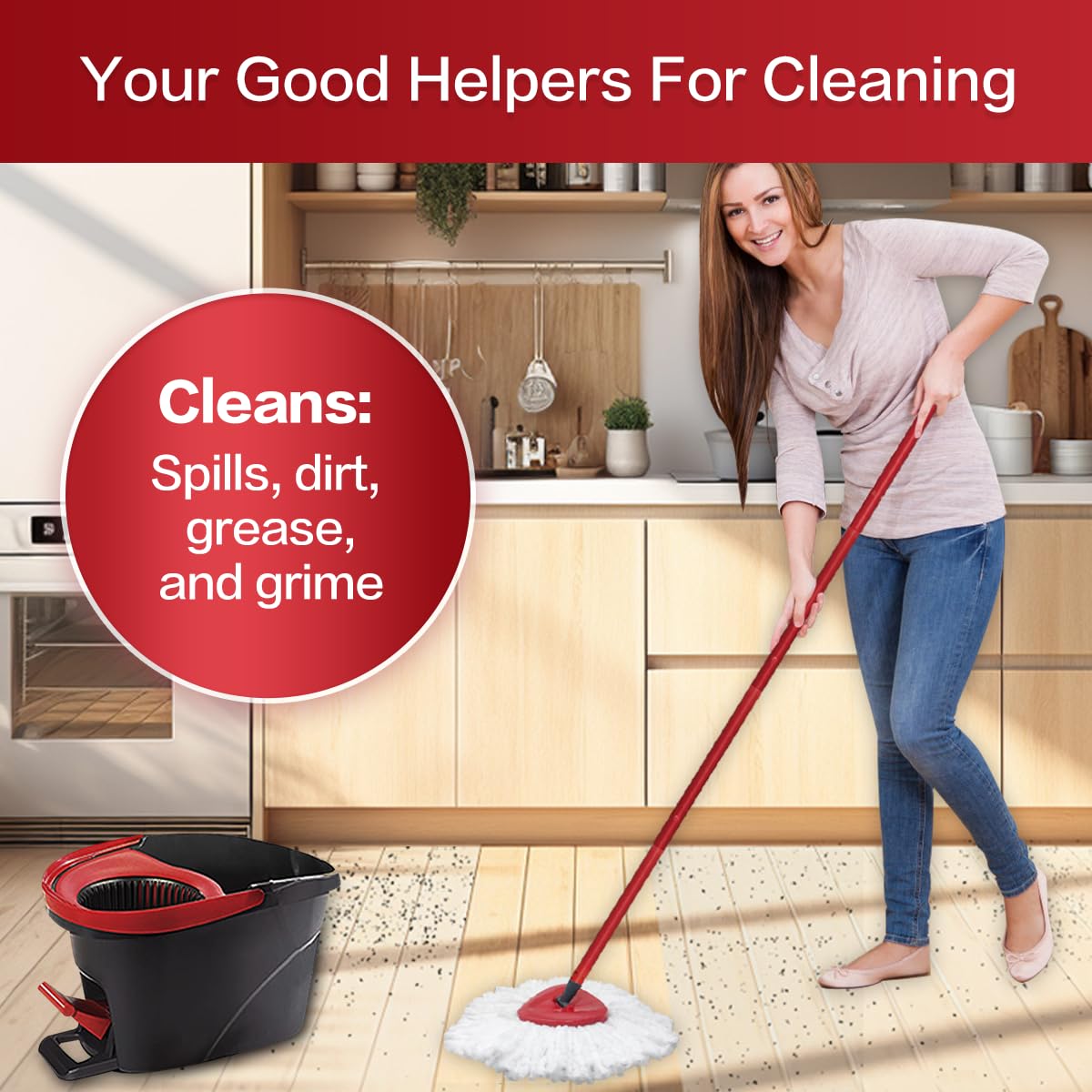 3 Pack Mop Heads Replacement and 2 Pack Floor Mop Scrubbing Brush for O-Ceda EasyWring Spin Mop, Microfiber Spin Mop Refills, Easy Cleaning Mop Head