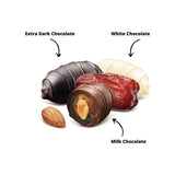 Kitchen & Love Assorted Chocolate Covered Almond Stuffed Dates in a Convenient Resealable Pouch, 8 Individually Wrapped Pieces, Healthy Snack, 3.5 oz