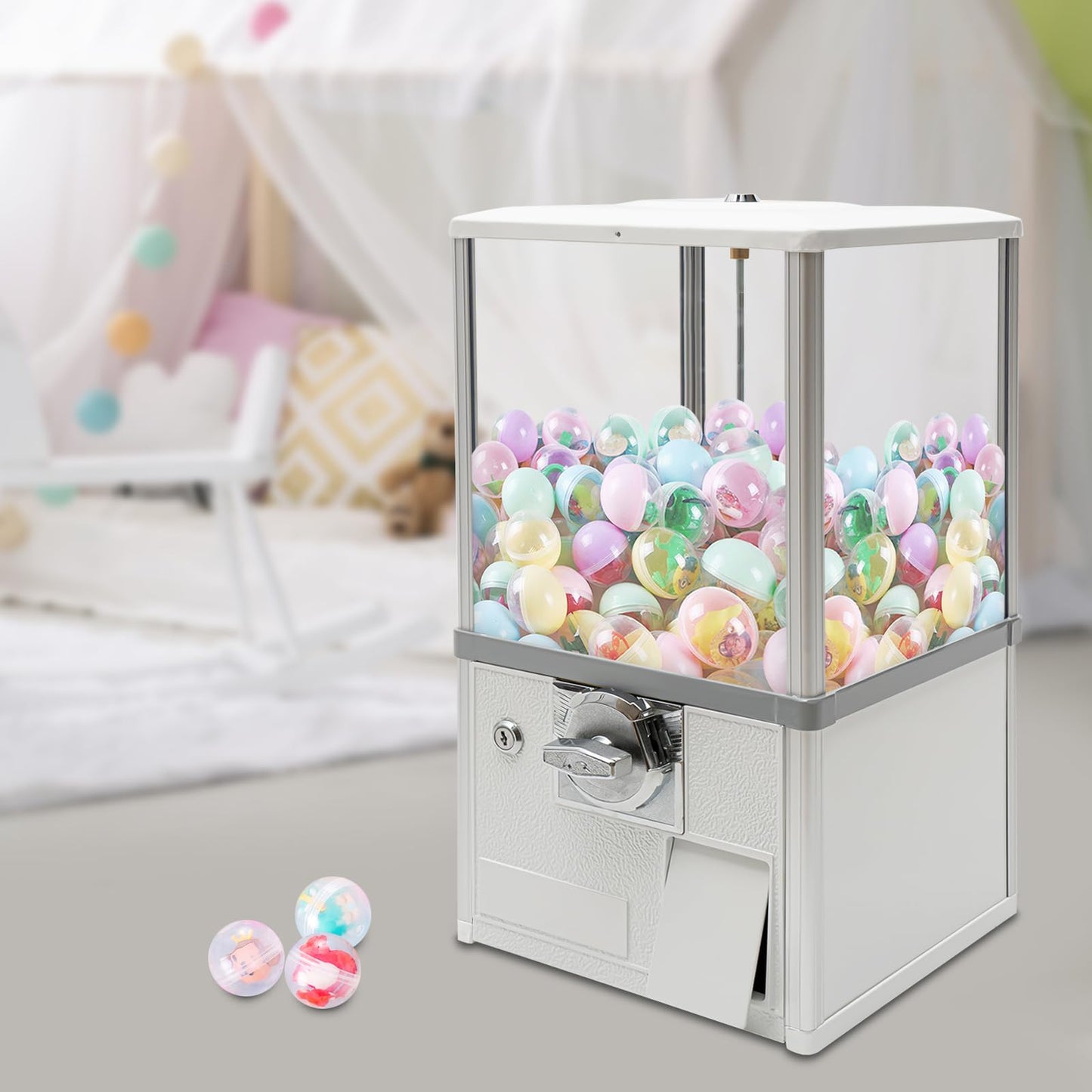25-Cent Vending Machines, Coin Operated Large Capacity Gumball Machine, 22" Height Bubble Gum Machine, Commercial Mini Balls Dispenser Prize Machine