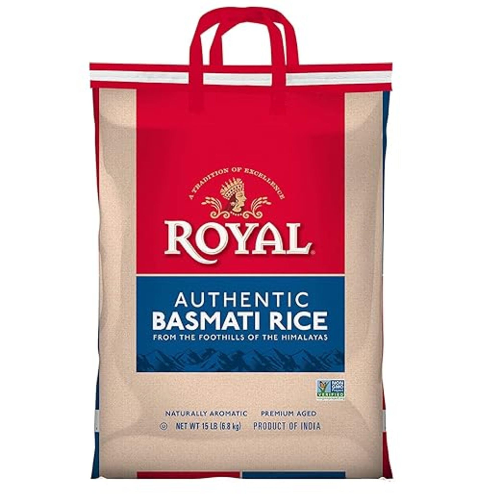 Royal Basmati Rice - Authentic Long Grain White Basmati Rice - 15 lb Bag - Perfect for Biryanis, Pilafs & Curries - Cook in Microwave or on Stove Top