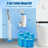 Disposable Toilet Brush and Holder Set, 2 Pack Toilet Wand Kit with 72 Refills, Wall Mounted Toilet Bowl Cleaner System Kit, Toilet Scrubber