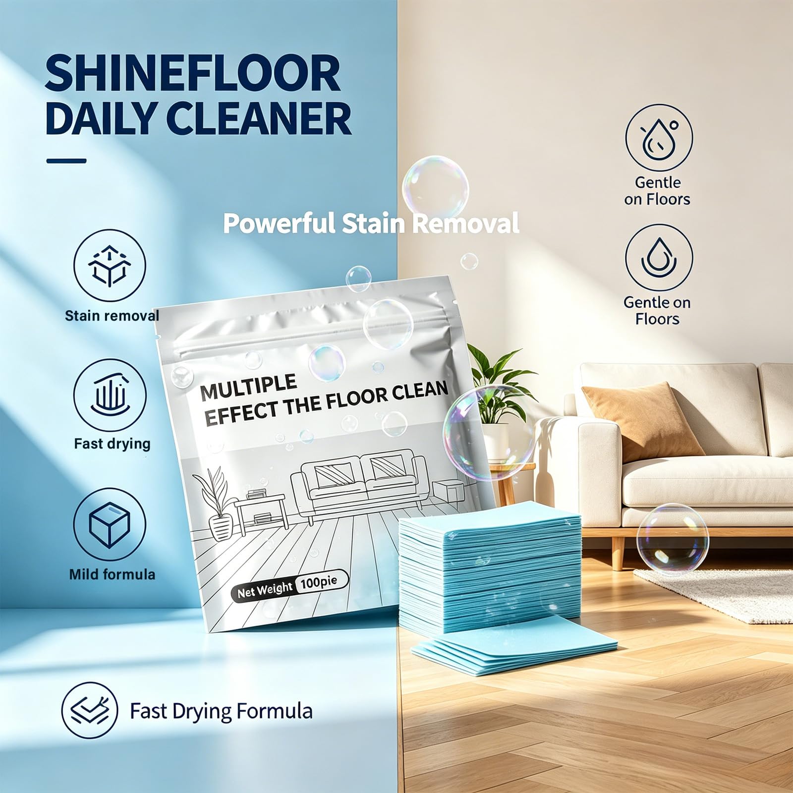 TICFICK 100 Piece Floor Cleaning Tablets, Multi-Surface Cleaner, 2026 Upgraded Multi-Effect Dissolvable Pre-Measured Deep Cleaning Tablets for Tile