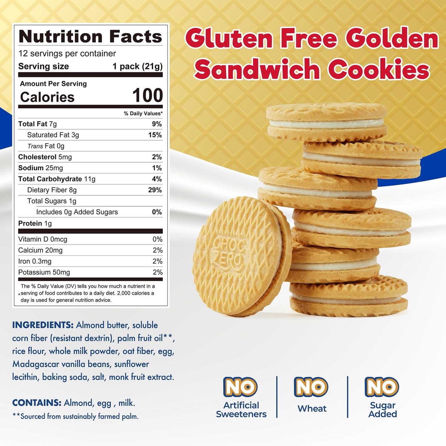 ChocZero Gluten-Free Vanilla Sandwich Cookies with Creme - Low Sugar, Keto Friendly Dunkies (1 Box, 9oz)