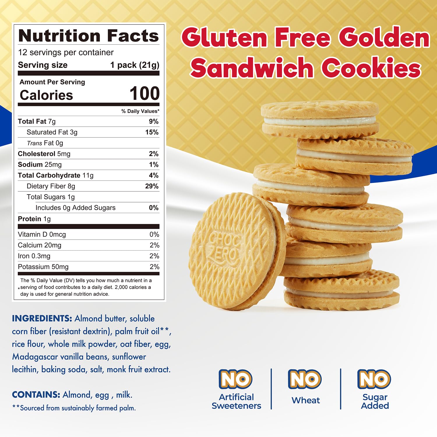 ChocZero Gluten-Free Vanilla Sandwich Cookies with Creme - Low Sugar, Keto Friendly Dunkies (1 Box, 9oz)