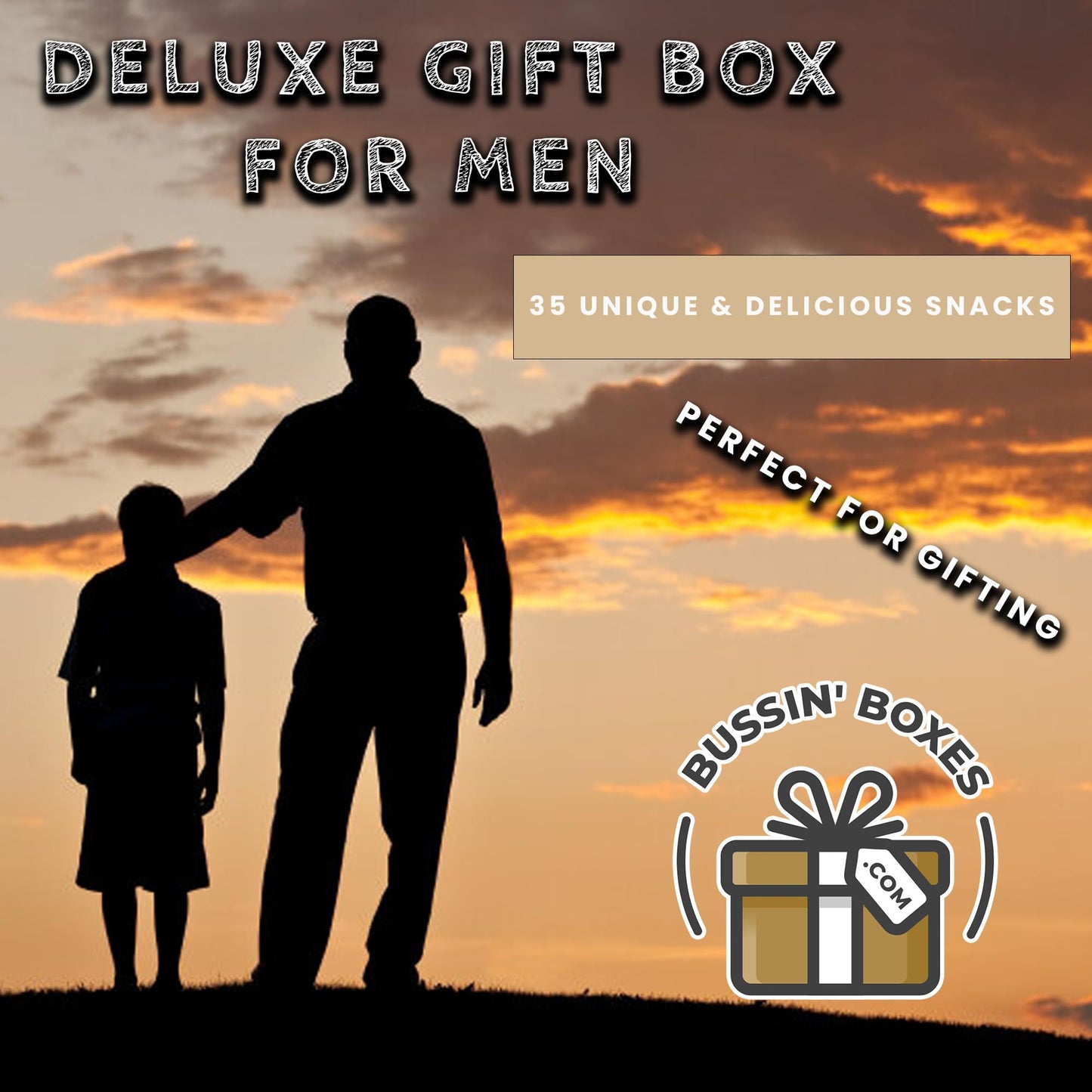 Snack Box Gift for Men - Almonds, Trail Mix, Granola Bars, Pretzels, Popcorn, Cookies, Candy and More - Ultimate Care Package for Him by Bussin Boxes