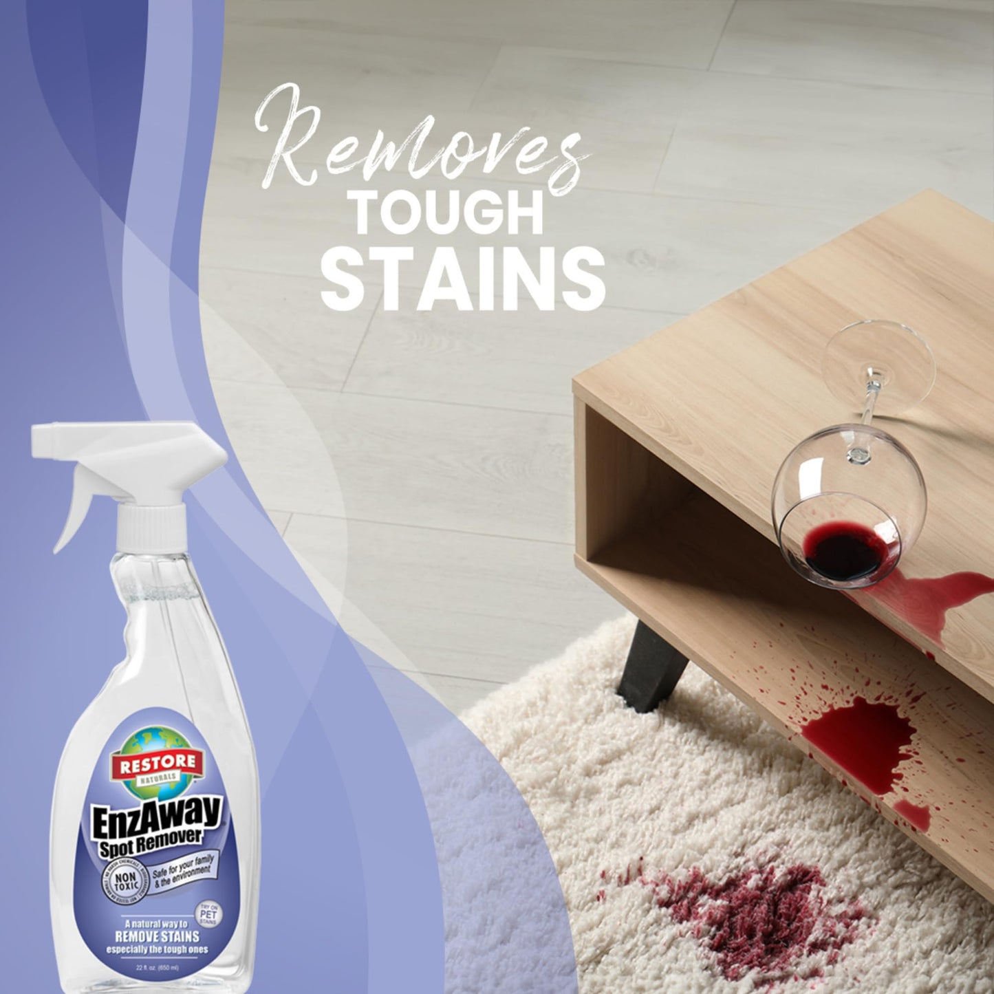 Restore Naturals Enzaway Spot Remover Spray - 22oz - Stain Treater Spray, Rug Cleaner, and Laundry Stain Remover | Plant Based | Biodegradable | Non