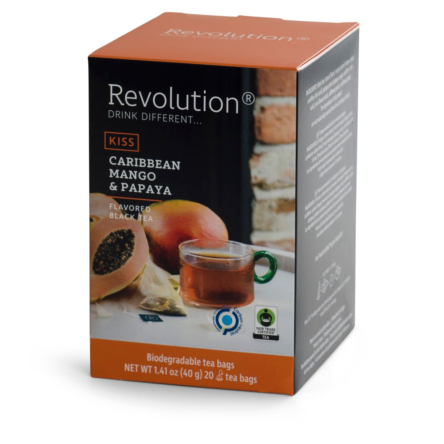 REVOLUTION TEA® Tropical Black Tea [THE ORIGINAL] - Caribbean Mango & Papaya - Premium Full Leaf Tea - Biodegradable Infuser Tea Bags - Flavored Black