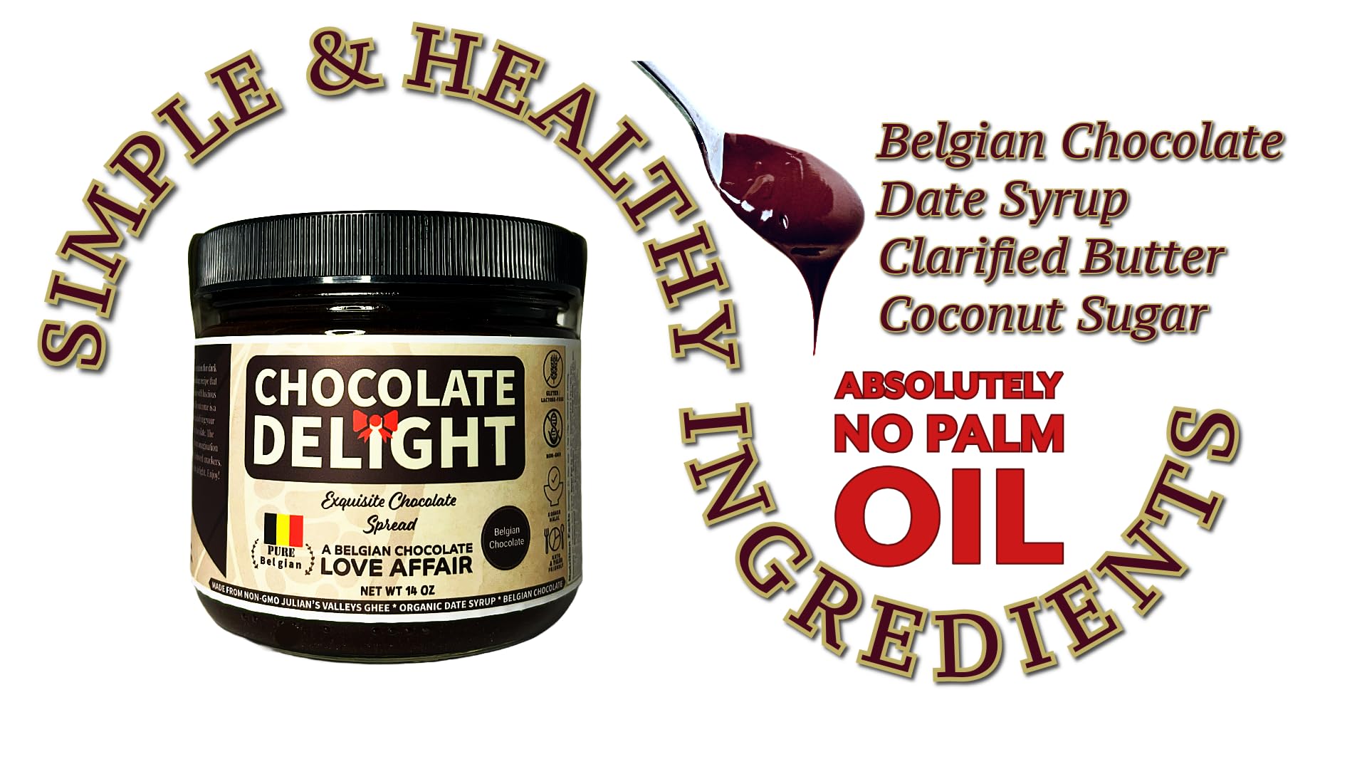 Chocolate Delight Spread Made with Julian’s Valleys Ghee Butter/Dates Syrup/Belgium Chocolate - 14OZ Non-GMO, Lactose Free, Gluten Free, Paleo