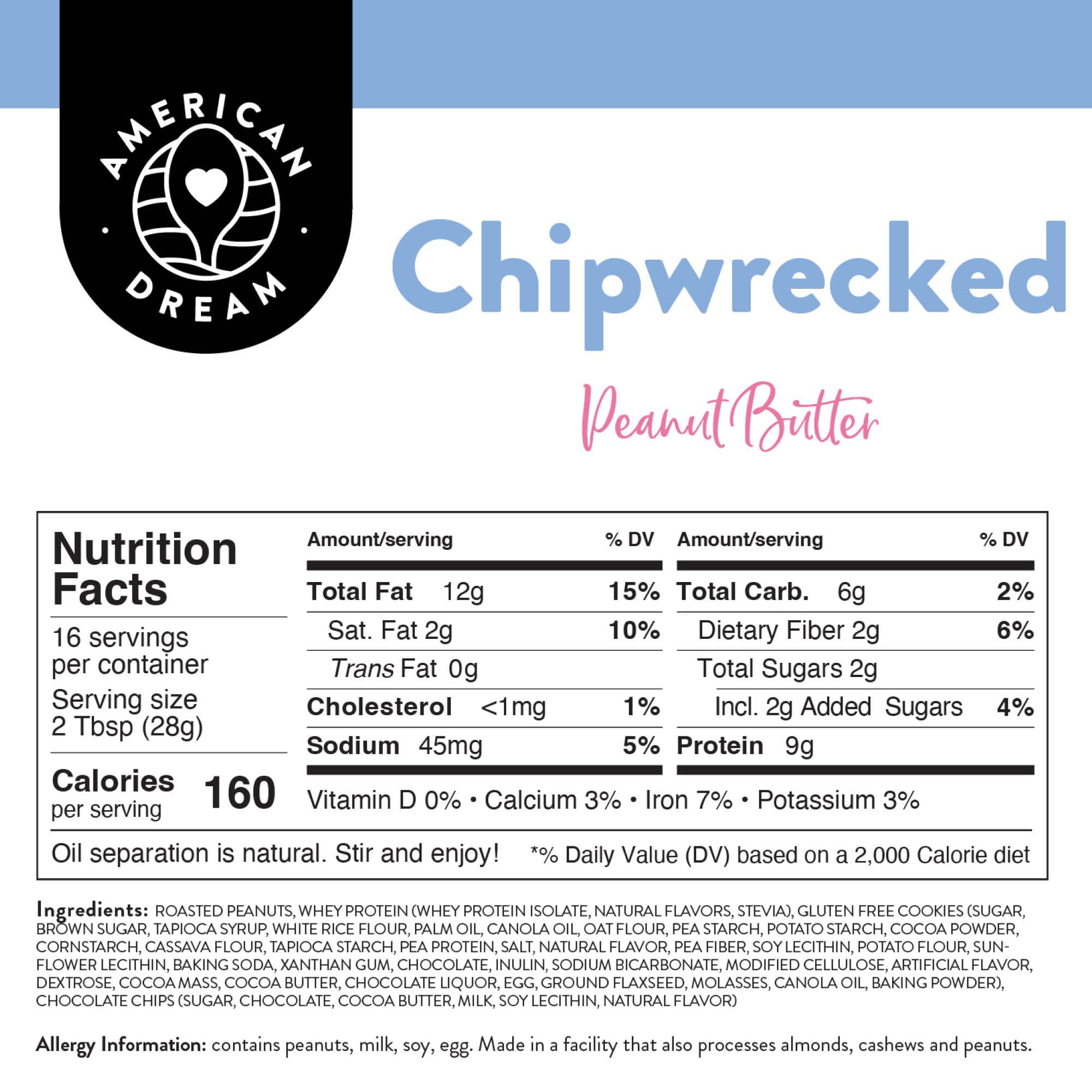 American Dream Nut Butter - Gluten-Free Chipwrecked Peanut Butter