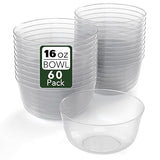 Trendables Clear Plastic Bowls - Disposable - 16 Oz - Large - Heavy Duty - 60 Count - Perfect For Weddings And Parties