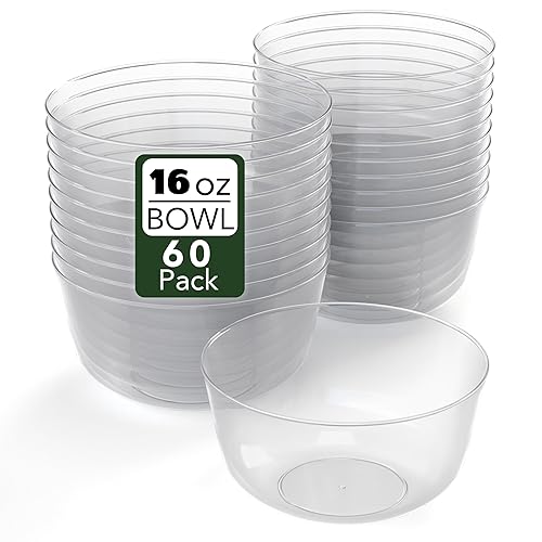 Trendables Clear Plastic Bowls - Disposable - 16 Oz - Large - Heavy Duty - 60 Count - Perfect For Weddings And Parties