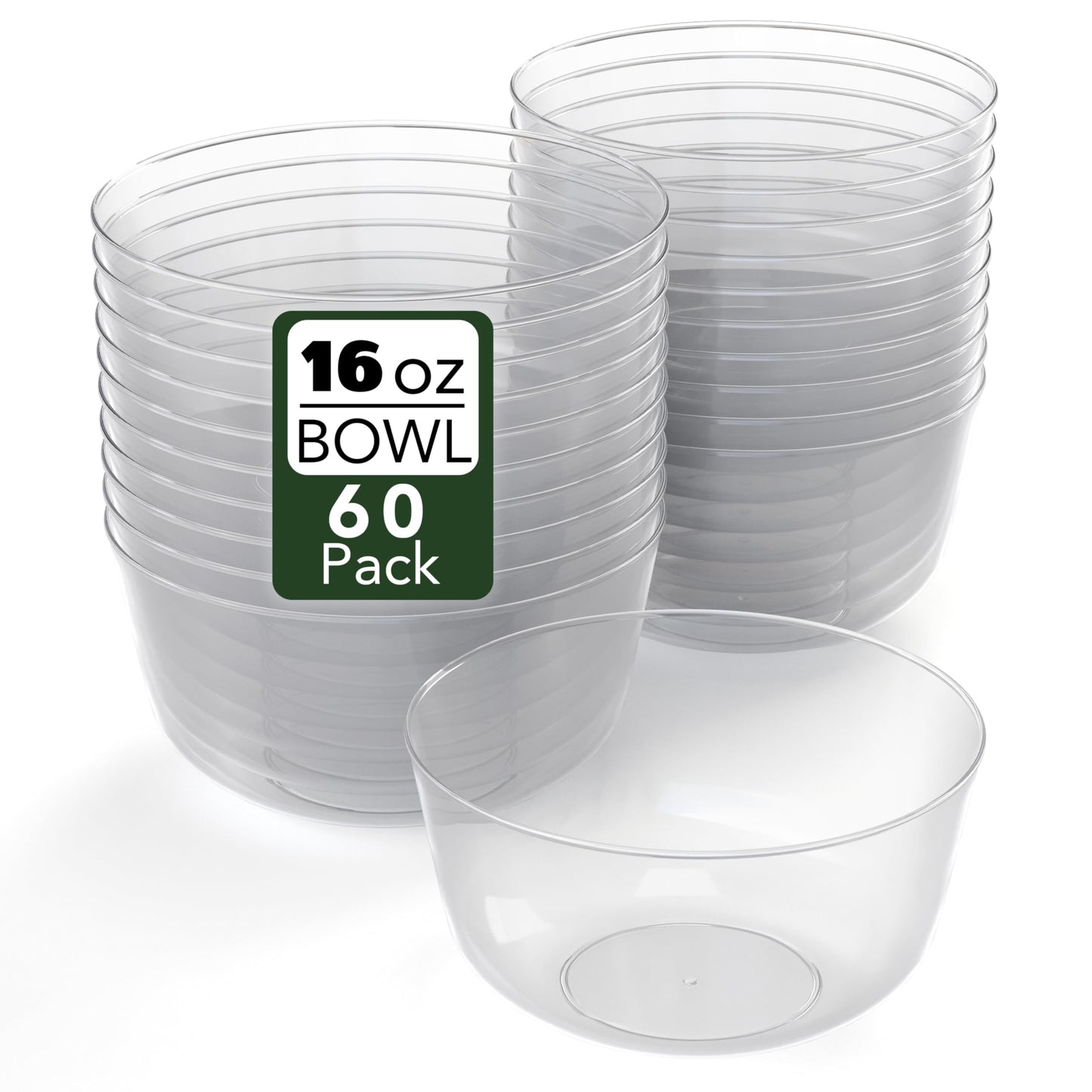 Trendables Clear Plastic Bowls - Disposable - 16 Oz - Large - Heavy Duty - 60 Count - Perfect For Weddings And Parties