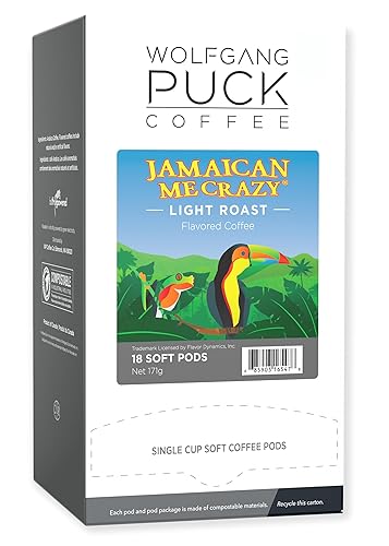 Wolfgang Puck Coffee, Jamaican Me Crazy, 9.5 Gram Soft Pods, 18 Count (Pack of 1)
