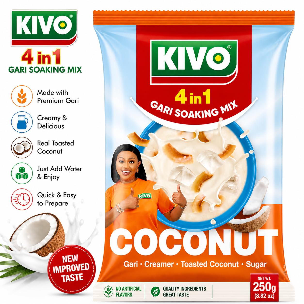 KIVO 4 in 1 Gari Soaking Mix 125g (COCONUT)