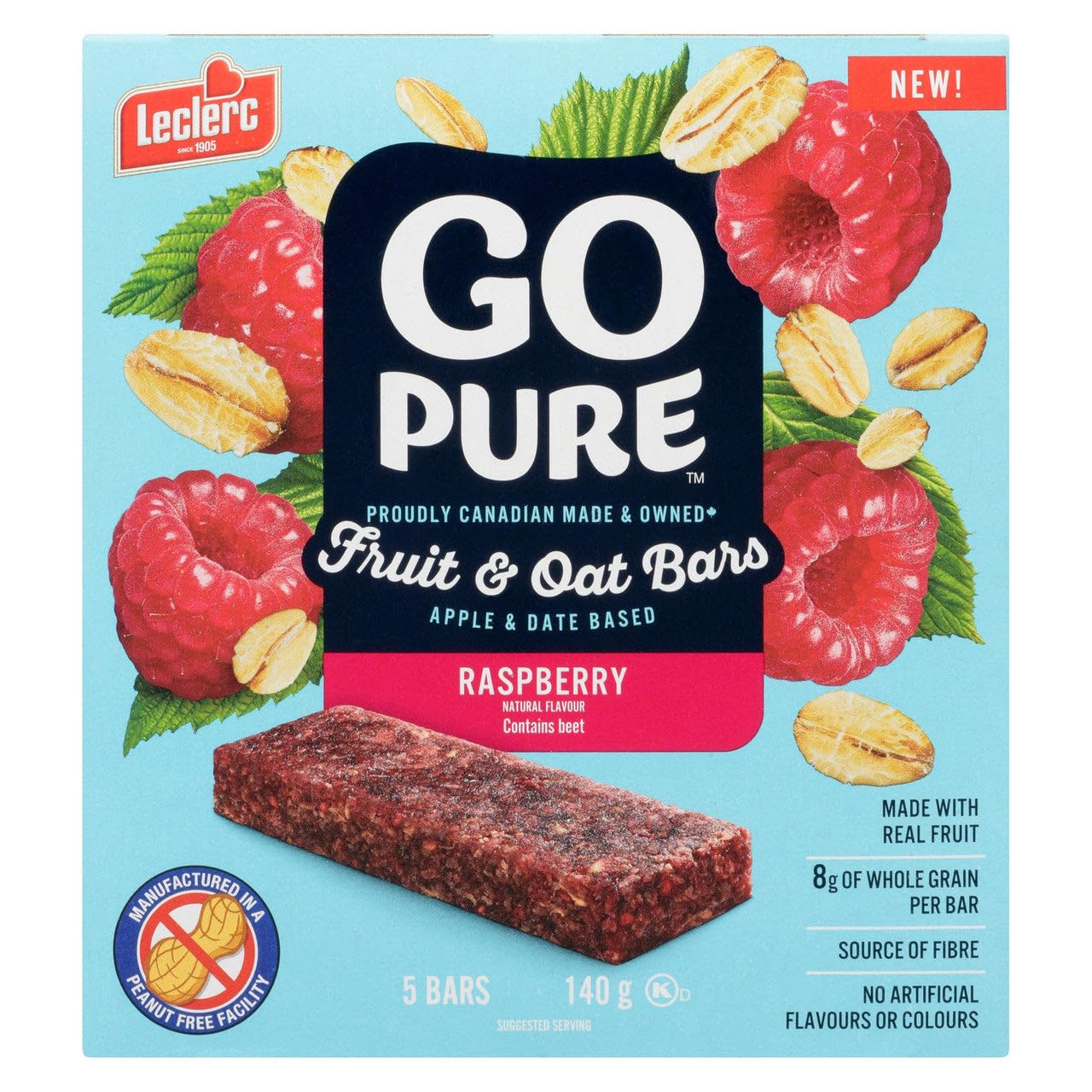 GO PURE Raspberry Fruit & Oat Bars, 140 GR