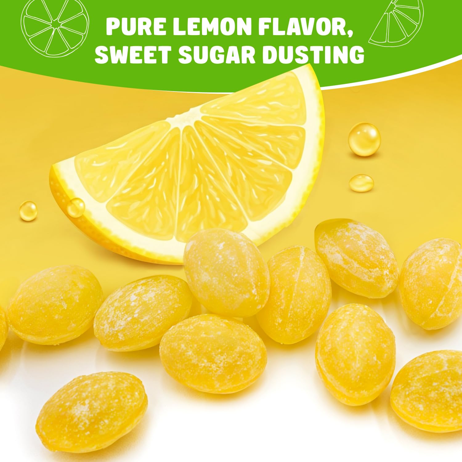 Sanded LEMON Drops Hard Candy 2 lb - Bulk, Old Fashioned Candy, Natural Flavor, Fat Free