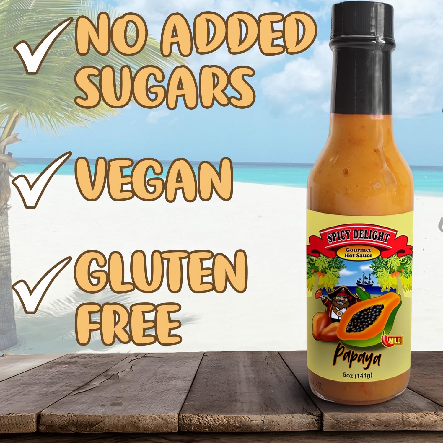 Spicy Delight Best Hot Sauce by Flavor Pirate, Aruba Hot Sauce Made With Habanero Pepper, Papaya, and Spices, Caribbean Inspired Papaya Spicy Salsa