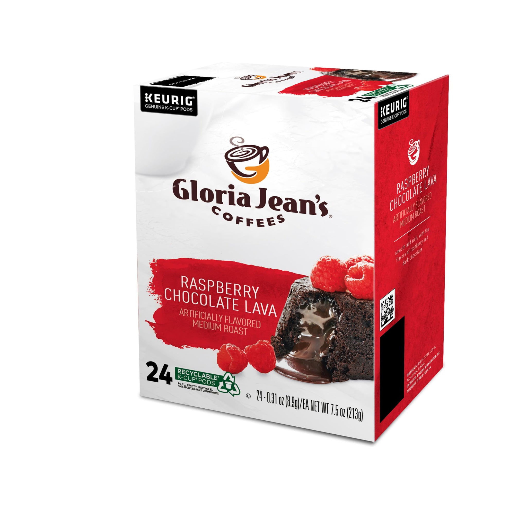 Gloria Jean's Coffees Raspberry Chocolate Lava, Single-Serve Keurig K-Cup Pods, Flavored Medium Roast Coffee, 24 Count