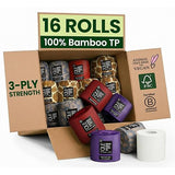 QLE Bamboo Toilet Paper - 16 Pack, 3 Ply, 300 Sheets per Roll - Organic, Hypoallergenic, Compostable, Septic Safe