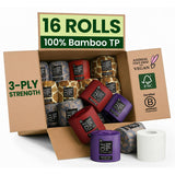 QLE Bamboo Toilet Paper - 16 Pack, 3 Ply, 300 Sheets per Roll - Organic, Hypoallergenic, Compostable, Septic Safe