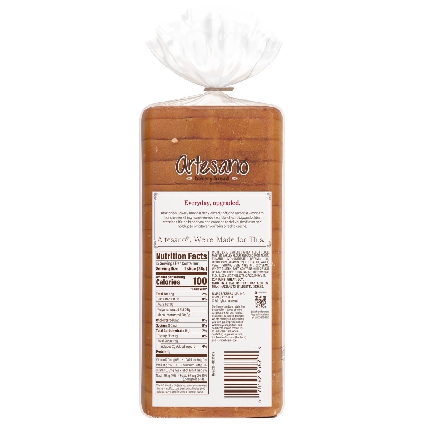 Artesano Original Bread, White Pre-sliced White Bread, 20 oz Bag
