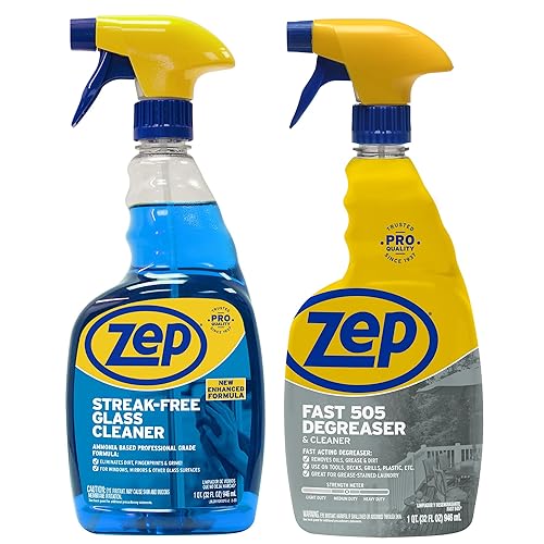 Zep Streak-Free Glass Cleaner 32 oz (1 Unit) and Zep Fast 505 Cleaner & Degreaser 32 oz 1 Unit) ECBD046 - Glass Cleaner for Windows and Mirrors