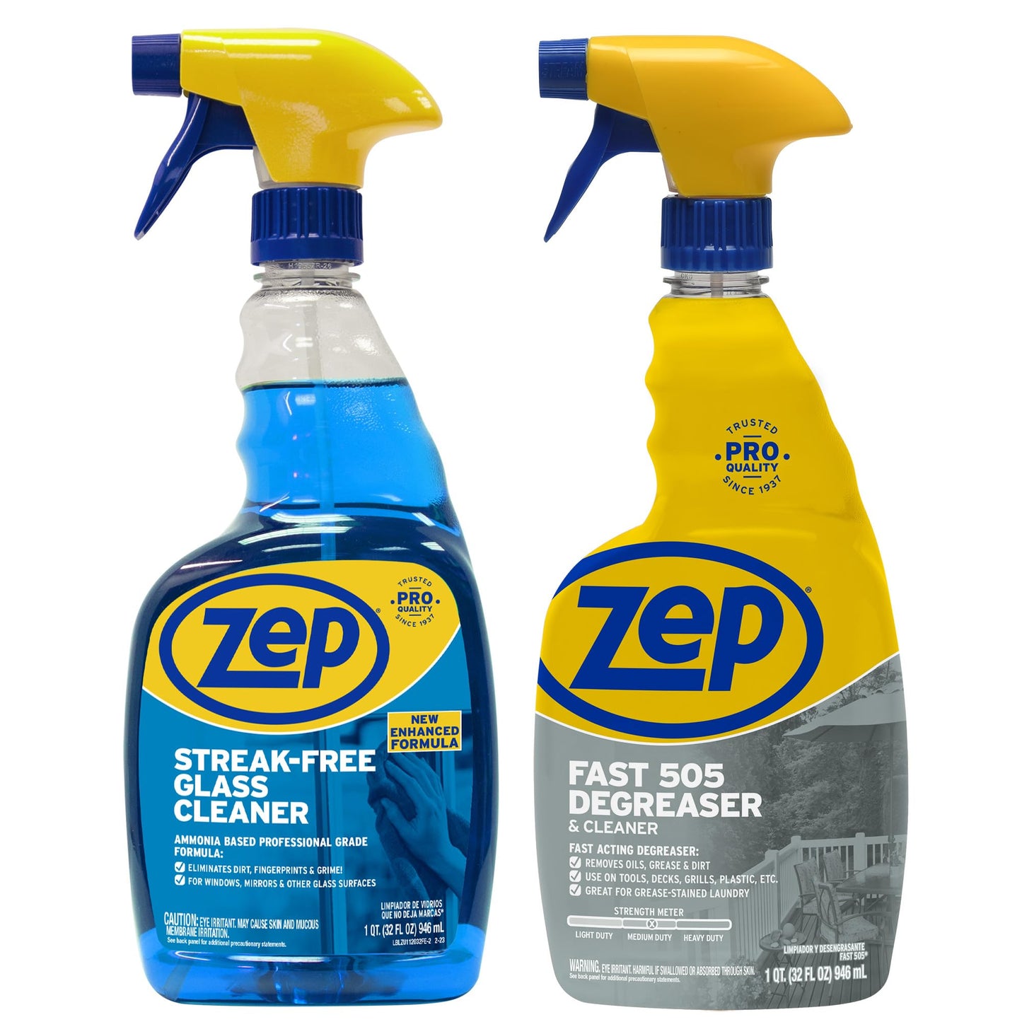 Zep Streak-Free Glass Cleaner 32 oz (1 Unit) and Zep Fast 505 Cleaner & Degreaser 32 oz 1 Unit) ECBD046 - Glass Cleaner for Windows and Mirrors
