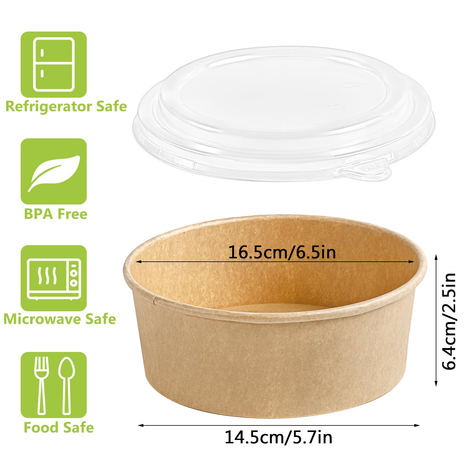 IJRPLM 50 Pack Paper Bowls with Lids, 36 oz Disposable Food Containers, Kraft Paper Salad Bowls, Disposable Soup Bowl, Serving Bowl with Lid