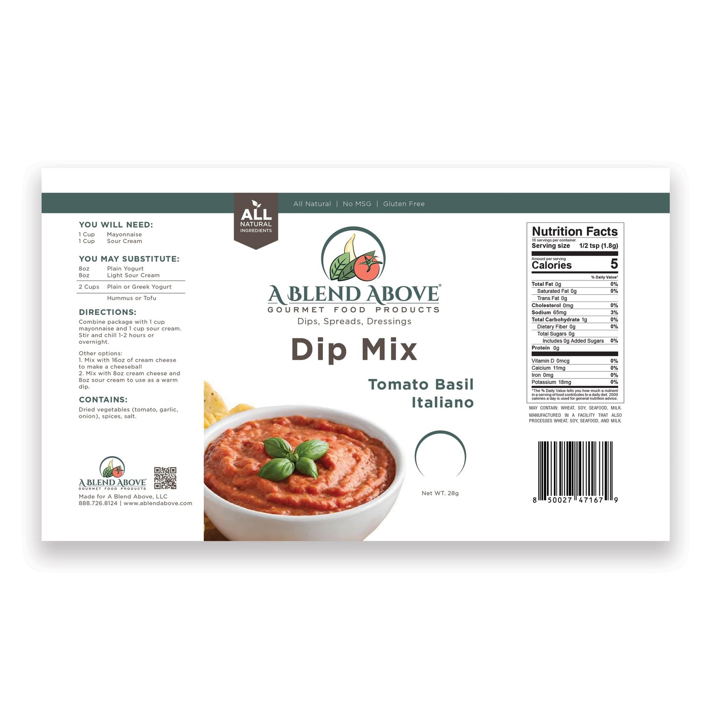 A Blend Above Tomato Basil Italiano Dip Mix, 1 oz, (3 Pack)