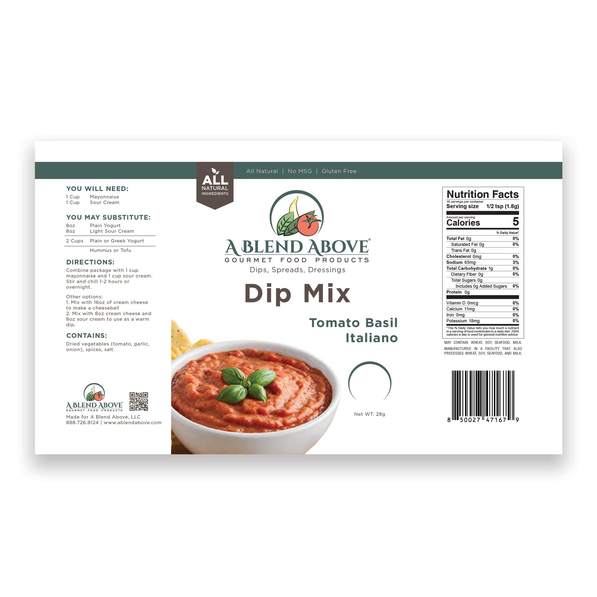 A Blend Above Tomato Basil Italiano Dip Mix, 1 oz, (3 Pack)