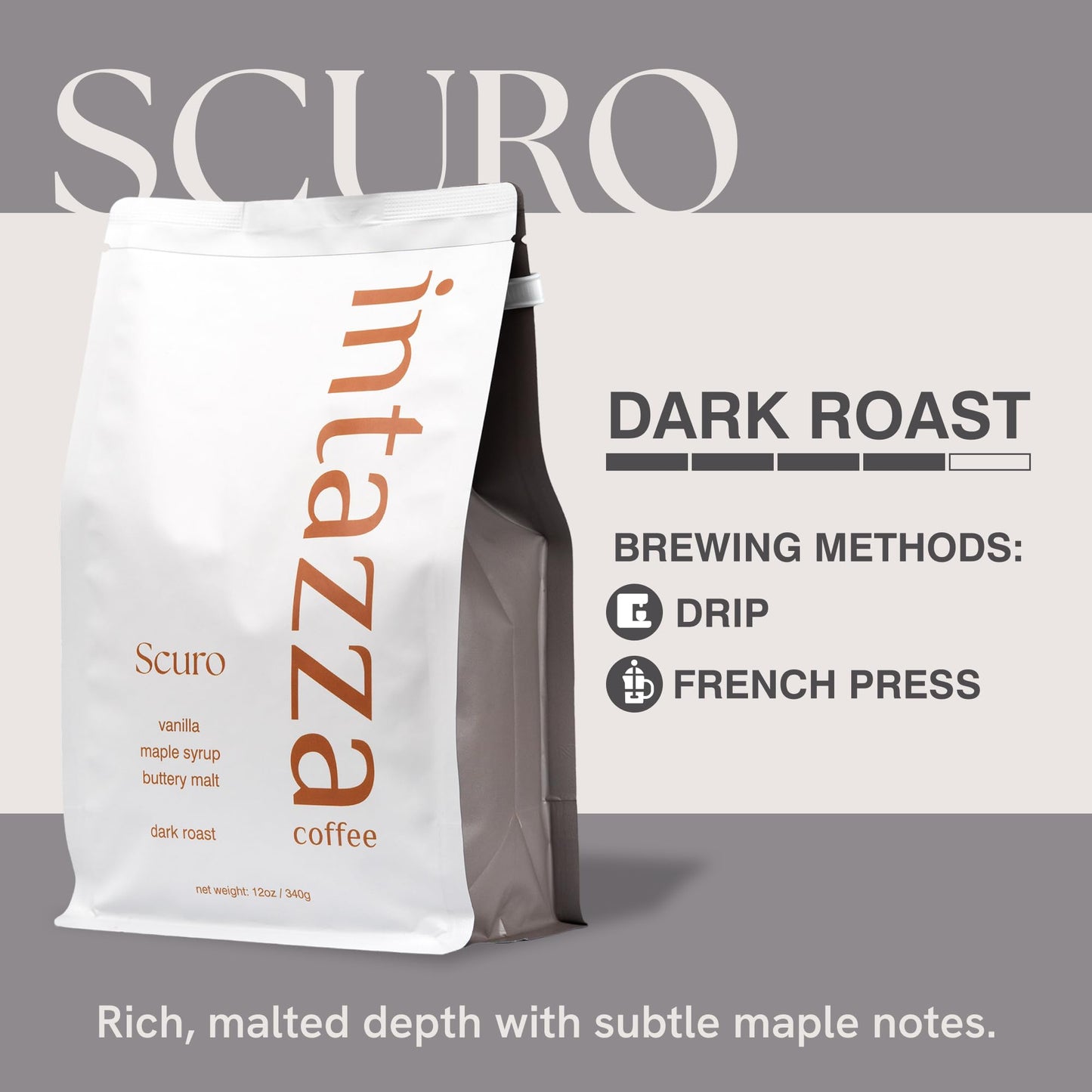 Intazza Ground Coffee, Scuro, Medium Roast Coffee Beans, South America Sourced, Nutty And Chocolate Notes, Full Body With Soft Finish, For Drip, Pour