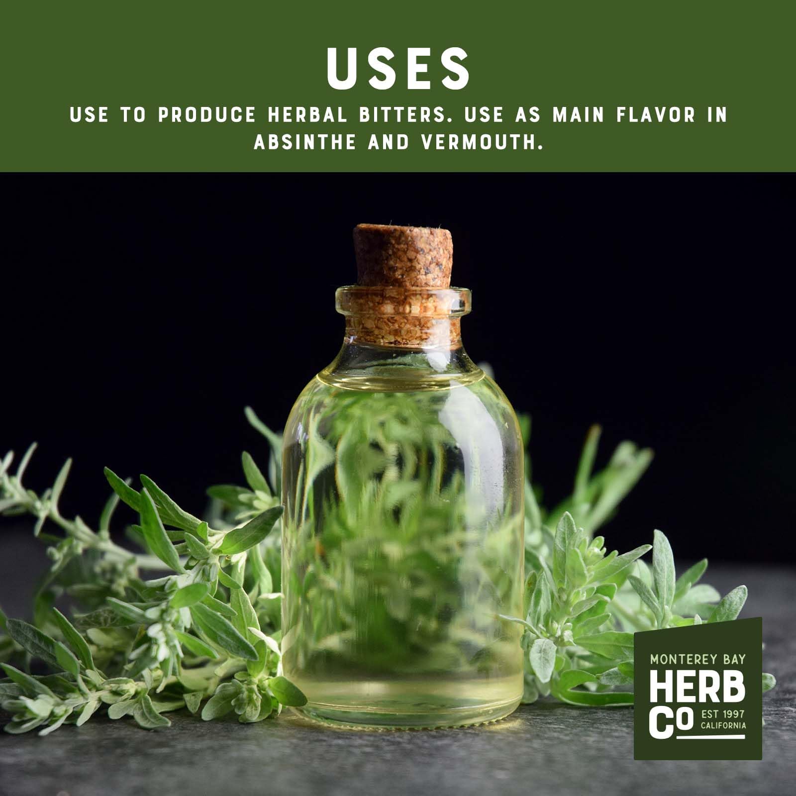 Organic Wormwood Herb Cut & Sifted, by Herb Co, Artemisia Absinthium, from Albania & Bulgaria, Kosher, for Herbal Bitters, Absinthe, Vermouth & Beer