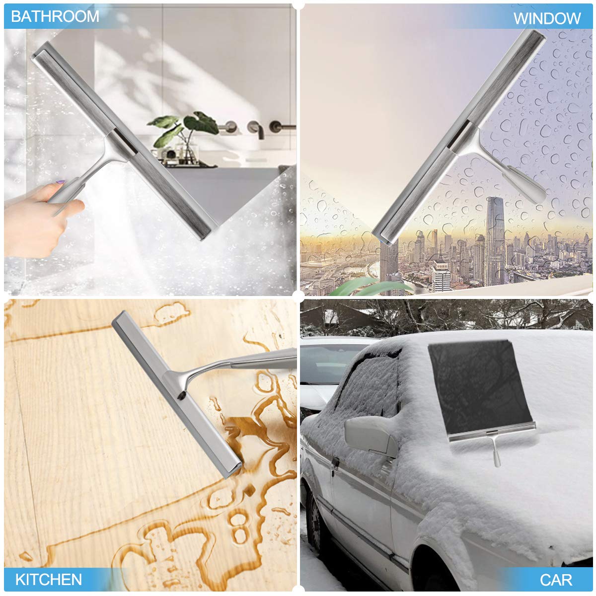 xinTTree Shower Squeegee Squeegee for Shower Glass Door Bathroom Windows Kitchen Mirror and car Glass Most Practical 10 inch Durable Handle Silver
