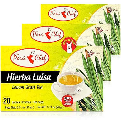 Peruchef Te Hierba Luisa 20 Sobres Filtrantes | 20 Tea Bags of Lemon Grass from Peru 3 Pack