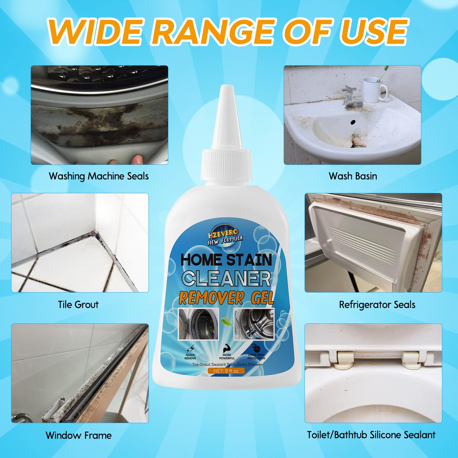 Mold Stain Remover Gel,Washing Machine Cleaner Front Load Washer Gasket Mold Remover Home Stain Cleaner Cleaning Gel for Grout Caulk, Bathroom